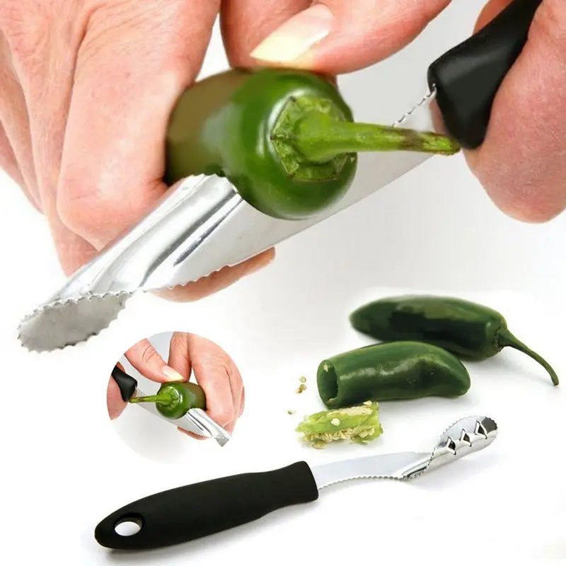 JX-LCLYL Jalapeno Pepper Corer Stainless Steel Serrated Seed Remover Kitchen Tools Black