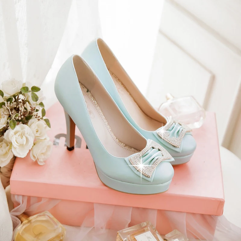 

2016 New Summer Customized Ultra High Heel Casual Elegant Round Toe Shallow Mouth Rhinestone Party Women Pumps 0232