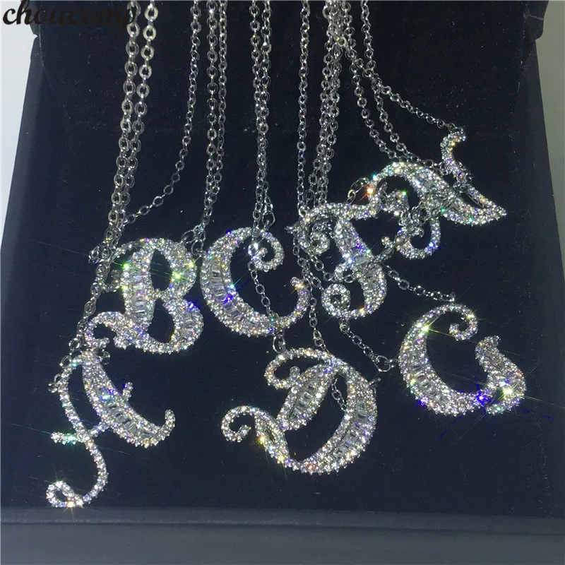 

choucong Handmade 26 Letters Pendants Pave AAAAA Cz 925 Sterling silver Wedding Pendant Necklace for Women Bridal Party jewelry
