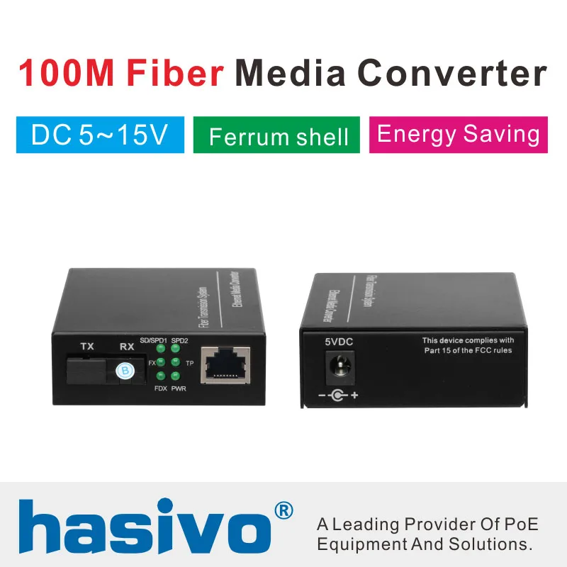 

10/100Mbps Singlemode Fiber Media ConverterFiber optic media converter 1-port RJ45