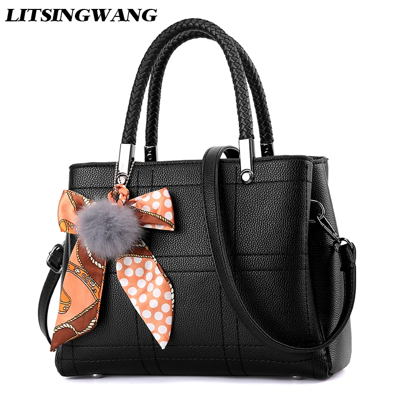 

LITSINGWANG High Quality Women Messenger Handbags Ladies Fashion Bow PU Handbags Soft Ribbons Shoulder Bag Solid Zipper Totes