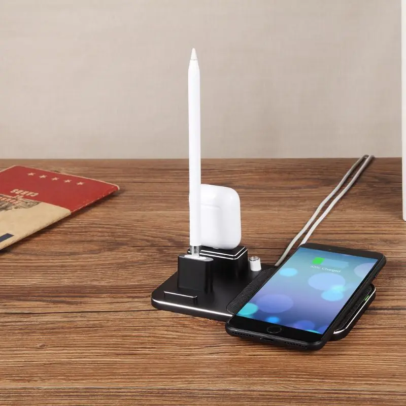 

Aluminum 4-in-1 10W Qi Wireless Fast Charger Stand Charger for iPhone XS Max/XS/XR/X/8/8 Plus cell Phone Smart Phone
