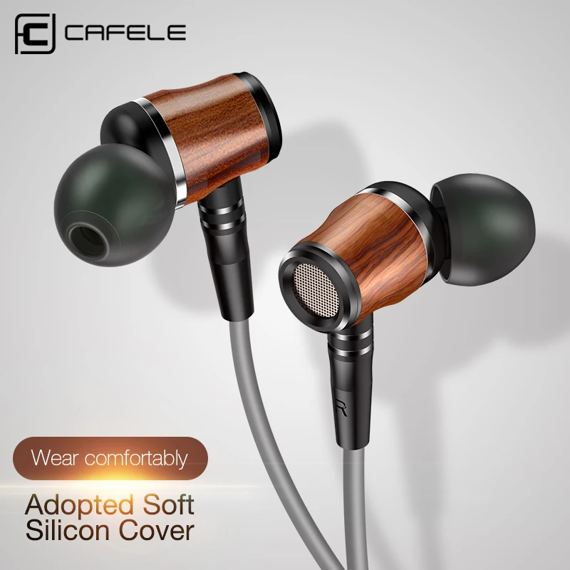 CAFELE Luxury In-Ear Earphone Earbuds for iphone Samsung Huawei Xiaomi 3.5mm Plug Soundproof Heavy Bass Effect Wooden Earphones