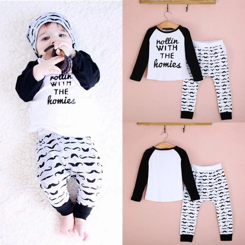 2 Pieces Bebe Garcons Filles Moustache Pyjama Tenue Bebes Potes Longue T Shirt Pantalons Ensembles Tenues 0 4y Vetements De Nuit Aliexpress