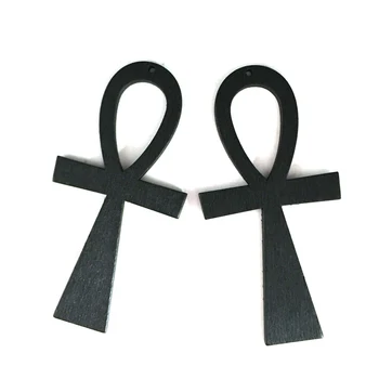 5pairs/lot Black Color Ankh Wooden Earrings