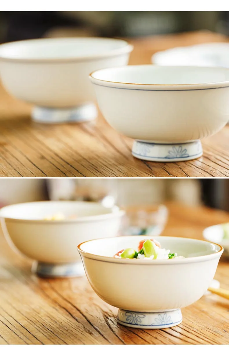 Керамическая чаша в японском стиле для супа риса, чаша для смешивания, детская посуда с рисунком, миска для высоких ног, кухонные аксессуары, салатники