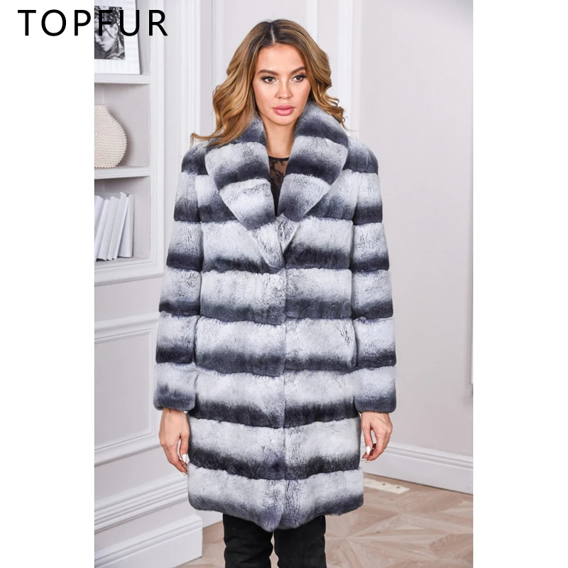 

TOPFUR 2018 Beautiful Chinchilla New Style Long Fur Jacket Luxury Rex Rabbit Warm Coat Fashion Winter Natural Fur Coat Women