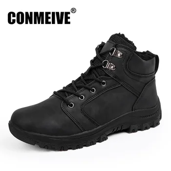 

Winter Keep Warm Leather Snow Boots Men Ankle Lace-Up Solid Color Basic Boots Fashion Casual High Quality Motorcycle Flat Boots