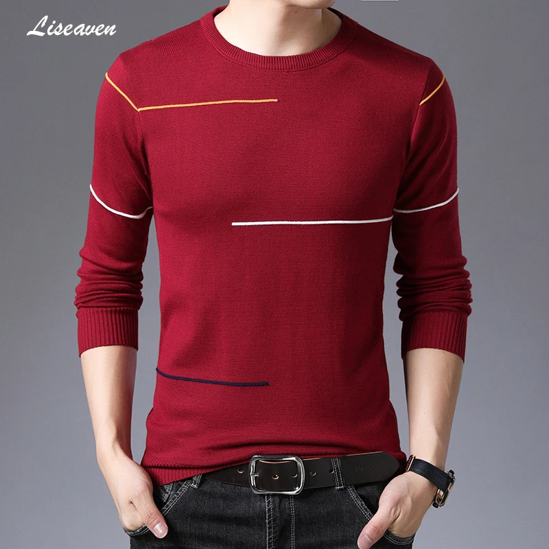 

Liseaven Men Pullover Sweater 2019 New Arrival O-Neck Sweaters Mens Long Sleeve Tops Male Pullovers