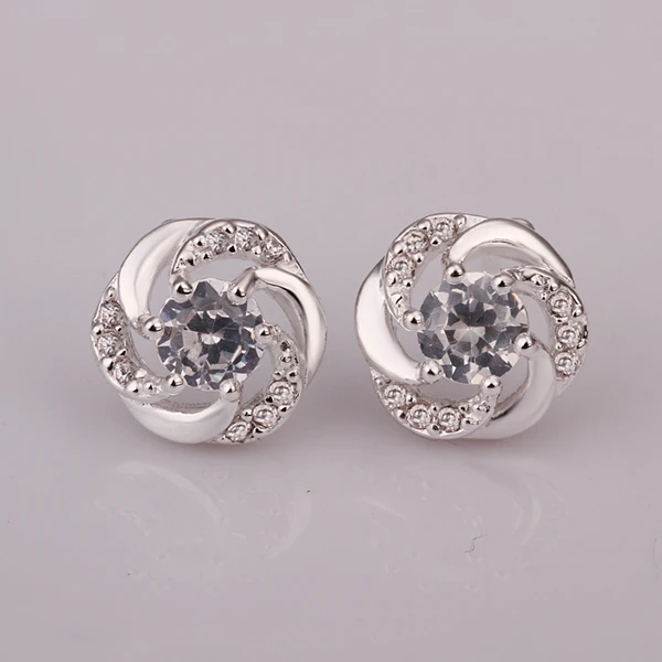 925 Sterling Silver Full Crystal Stone Spiral Round W White 925 Sterling Silver Full Crystal Stone Spiral Round W White Earring Stud For