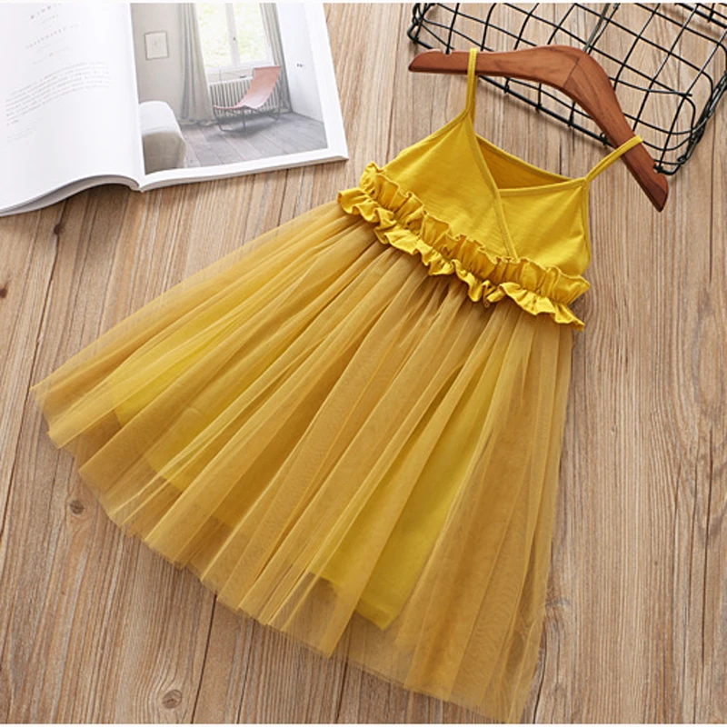 Hurave-lace-work-Casual-solid-mesh-tutu-New-baby-Girl-clothes-Summer-sleeveless-camis-dress-Kids