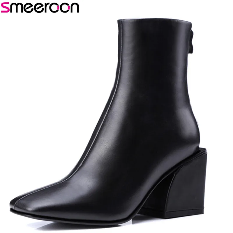 

Smeeroon 2018 new arrival fashion style autumn women boots high quality high heels ankle boots top genuine leather boots