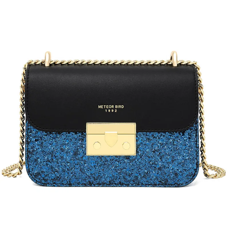 

High Grade Glitter Sequins Women Bags European Style Geniune Leather Woman Shoulder Bags Chain Crossbody Messenger Bag Luxury