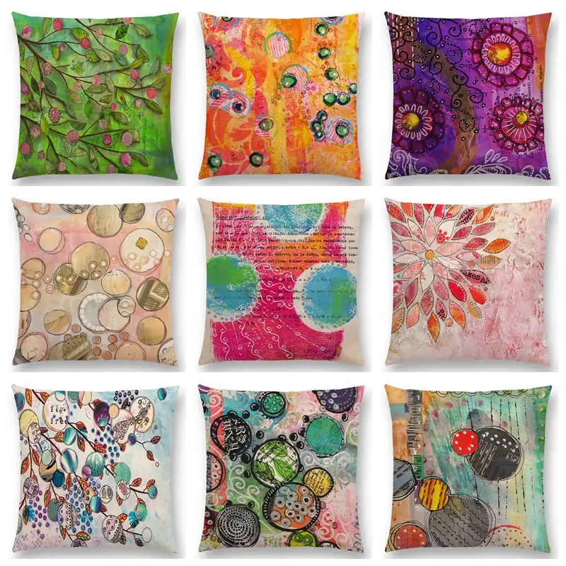 Abstract Colors Art Painting Pastel Flowers Leaf Colorful Blocks Fantasy Decorative Pattern Beautiful Cushion Cover Pillow Case | Дом и сад
