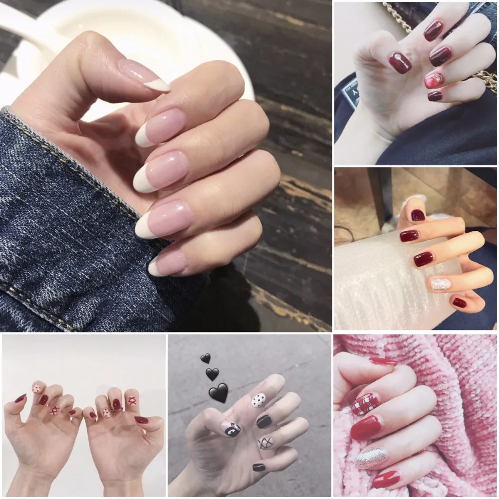 

New arrival Mutiple limited cute fake nails Japanese lady 24pcs pure color false nails bride cartoon pattern full nail tips