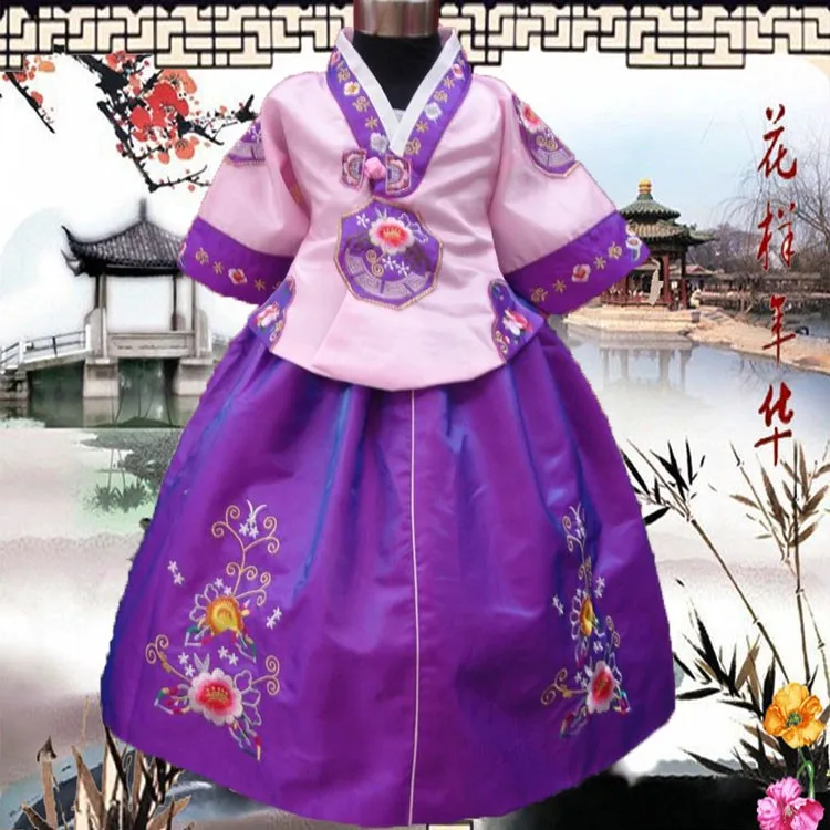 Разноцветное детское весеннее платье для принцессы, юбка корейские костюмы, Национальный танцевальный костюм для девочек традиционное платье