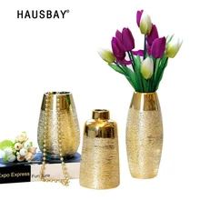 Золотистый керамический ваза дом в скандинавском стиле украшения фарфоровые фигурки ручной работы Настольная Ваза декоративная бутылка для искусственных цветов 05481