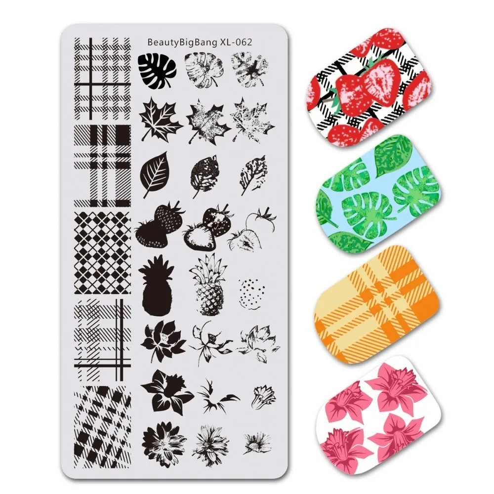 Beautybigbang 6*12cm Stainless Steel Stamping Plate Flower Figure Grass Blade Design For Nail Art Polish Stamp Plate XL-075 - Цвет: 62