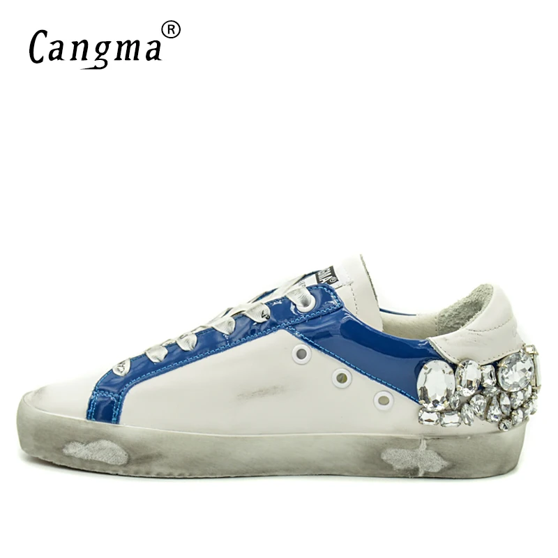 CANGMA/итальянские брендовые кроссовки; Мужская обувь со стразами; обувь в винтажном стиле из натуральной кожи с белыми басами; дышащая мужская повседневная обувь; размеры 34-48