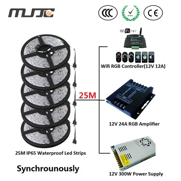 

MJJC12V Waterproof RGB LED Strip Lights set with RGB LED Controller+ Amplifier+300W Switching Power Supply