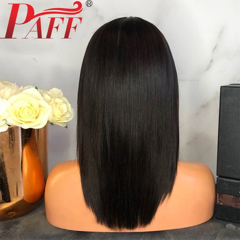 PAFF короткий Боб Glueless 13*3 Синтетические волосы на кружеве человеческих волос Парики Природный Цвет с челкой 130 Плотность бразильский Волосы remy парики предварительно сорвал