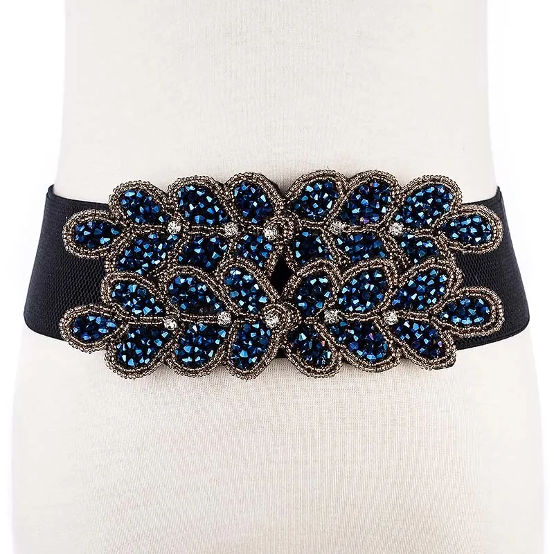 

Hongmioo Women Belts Luxury Brand Ladies Girls Fashion Wide Elastic Belt With Rhinestone Belts For Dresses Suit For Size 62-87cm