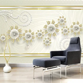 

Custom Size 3D Photo Wallpaper Murals Modern Luxury Jewelry Diamond Flower TV Background Wall Decoration Mural Papel De Parede