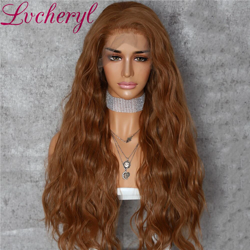 Lvcheryl синтетический парик фронта шнурка естественная волна красный цвет 13x6 синтетический парик фронта шнурка Futura волос парики шнурка для женщин