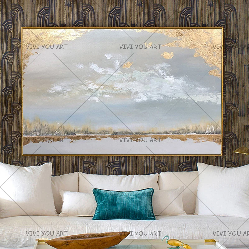 

New Arrivals Hand-painted Contemporary Wall Art Golden Abstract Oil Painting on Canvas Interior Design Art Golden Oil Painting
