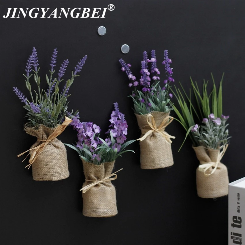 Burlap Fridge Magnets Lavender Plant Potted Artificial Flowers Bonsai Set Fake Flower Vase Souvenir Blackboard Magnetic Sticker Artificial Plants Aliexpress