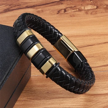 Multiple Styles Geometrically Irregular Graphics Alloy Buckle Stitching Jewelry Leather Bracelet