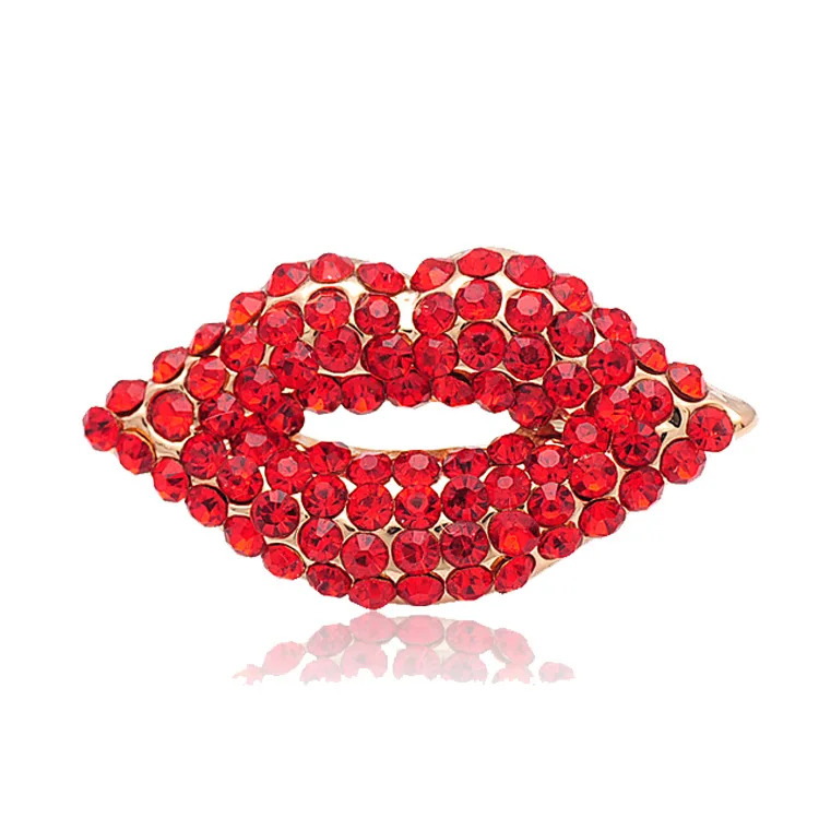 

H Red Lips Brooch with full Rhinestone Pin Brooch for Women Shawl Scarf Buckle