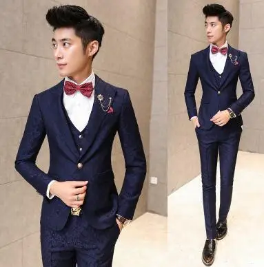M XXL 2019 Korean Men clothing suits fashion flower suit slim groom ...