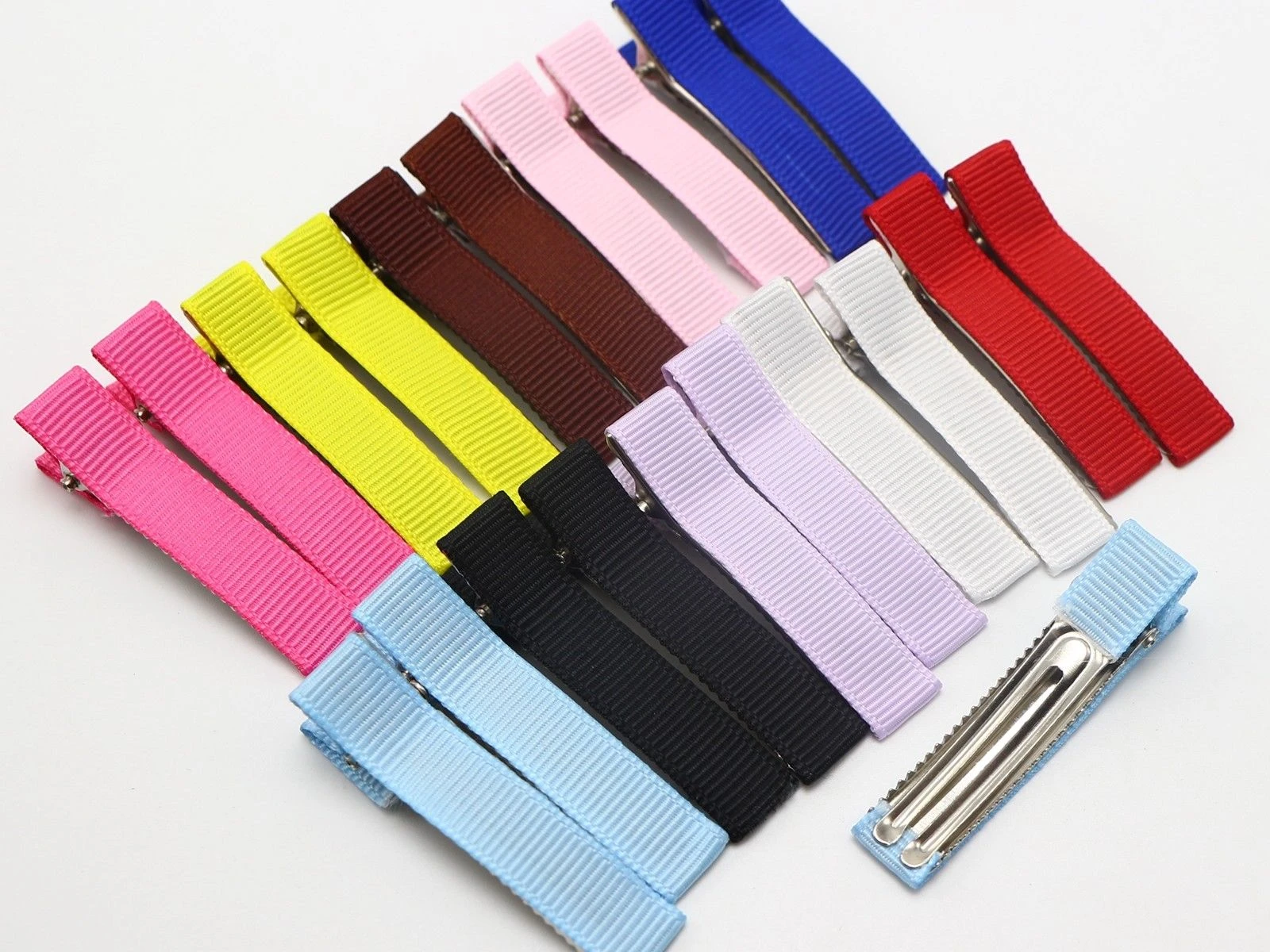 Details about   20 Grosgrain Ribbon Full Covered Metal Double Prong Alligator Hair Clips 48mm 