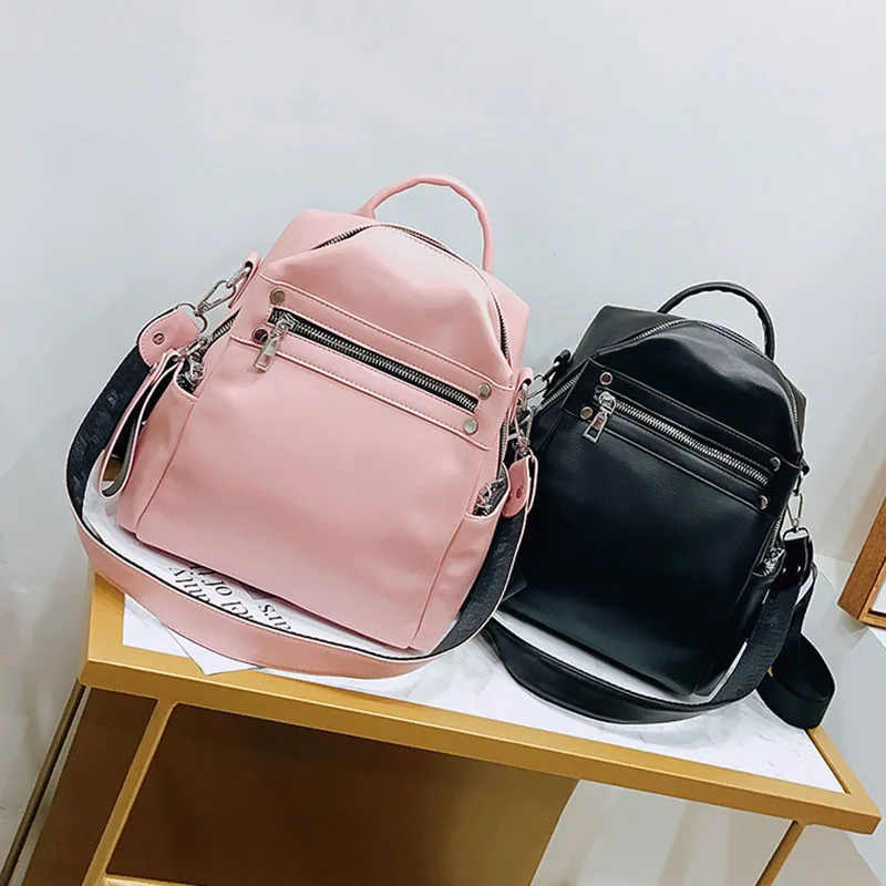 Suave de cuero mochila mujer Multi-función hombro bolsa adolescente bolso de escuela de la mujer de bolsas de viaje Negro mochila XA402H