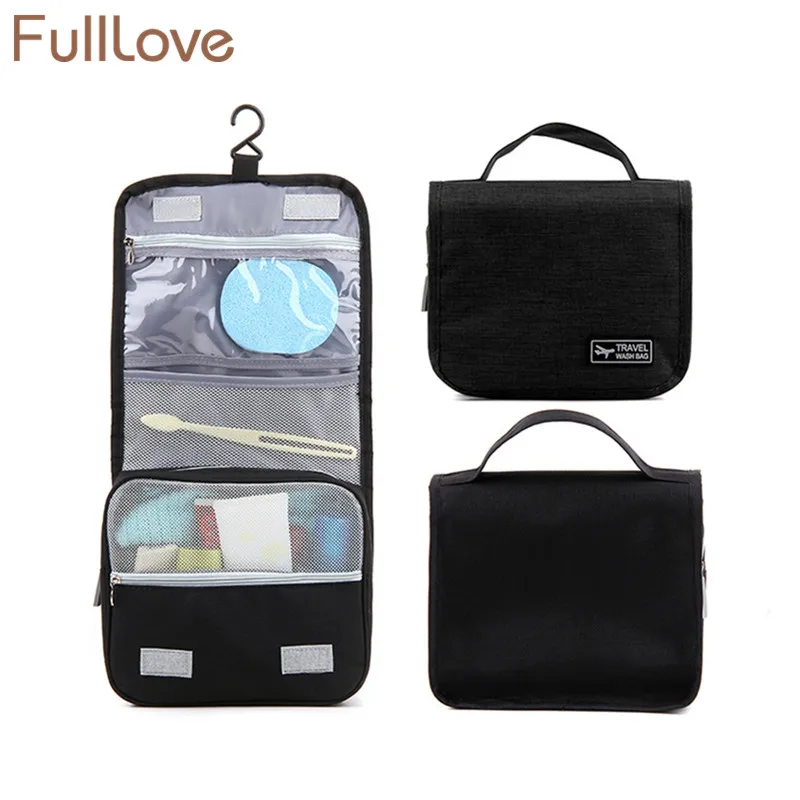 

FullLove Free Shipping Folding Women Men Travel Storage Bag Black Oxford Hanging Ziplock Bag for Toiletries Towel Soap Organizer