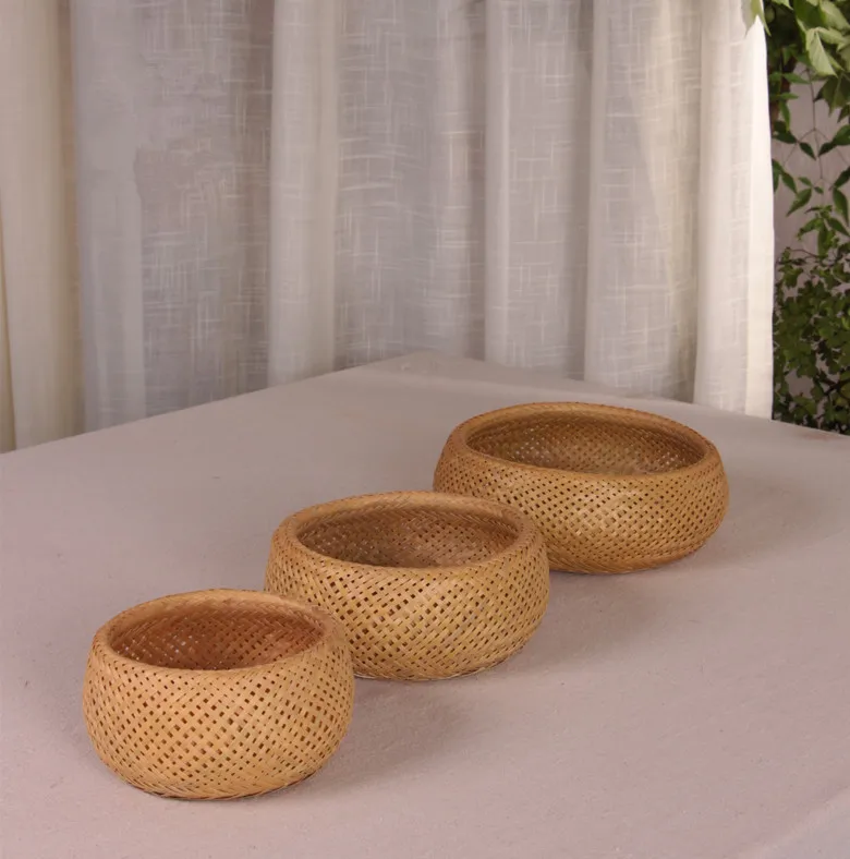 Круглые бамбуковые ручки тканые корзины, для хранения Eco-Friendly Подарочная корзинка для фруктов леденцы/ящик для хранения овощей Кухня Органайзер