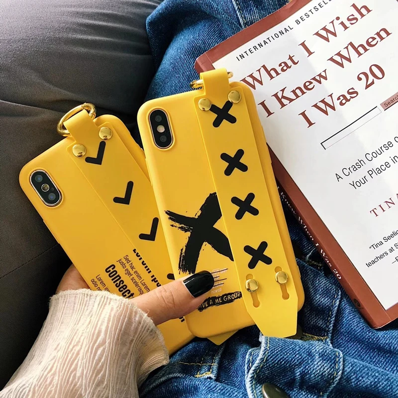 

South Korea Japan popular Funny symbol letters Wrist strap Soft case for iphone 6 6S 7 8 8plus X XS XR Max Bracket phone cover