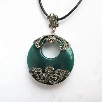 

KJJEAXCMY boutique jewelry S925 Sterling silver taiyin natural green agate pendant retro fashion exaggeration