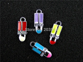 

AE558 Mix Color 100Pcs Alloy Metal Enamel Lipstick Charms Pendants 23x9mm