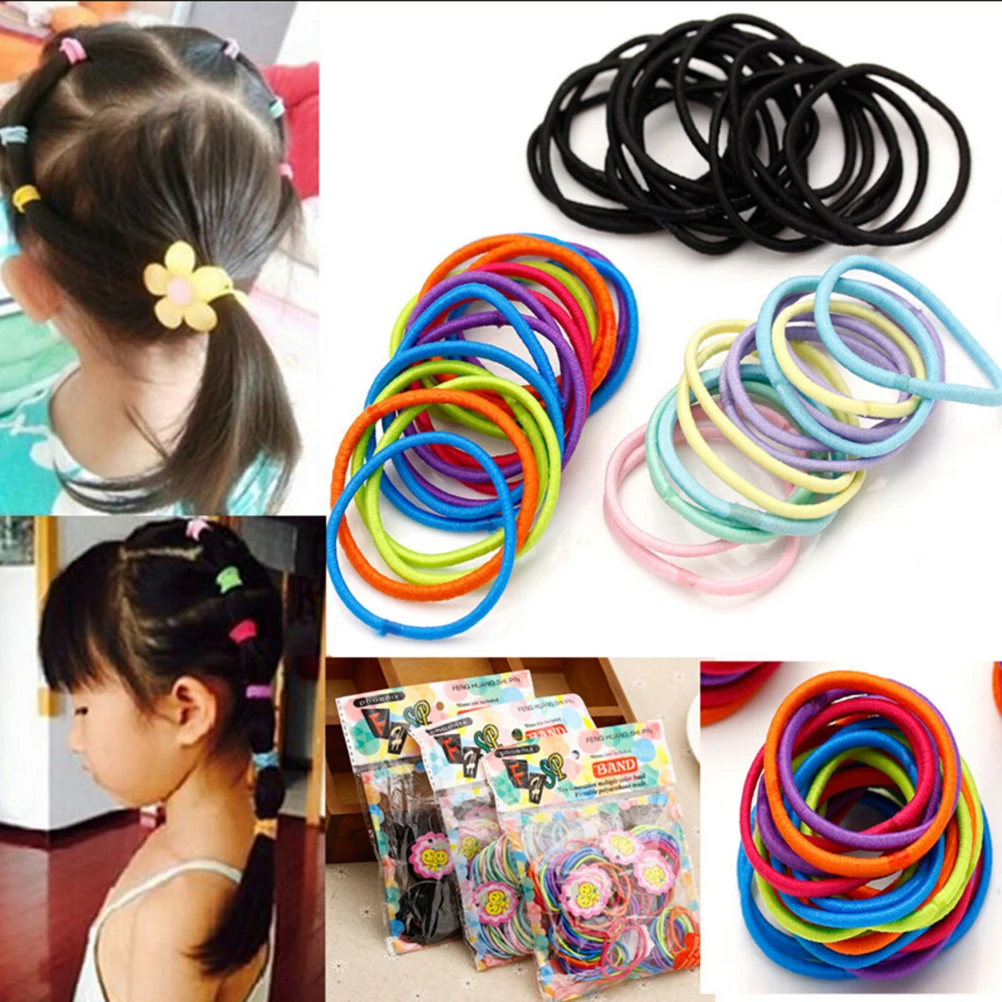 100Pcs Mini Elastic Rope Cute Kids Hairband Tiny Hair Ties Ponytail