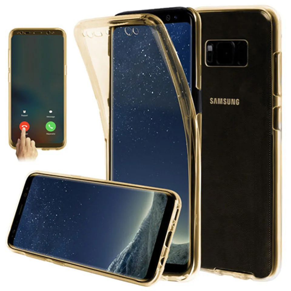 Двойной передний+ Задний защитный силиконовый чехол для Samsung Galaxy M10 A10 A30 A40 A50 A20 Чехол для всего тела для Samsung A 30 A 40 50 - Цвет: Золотой