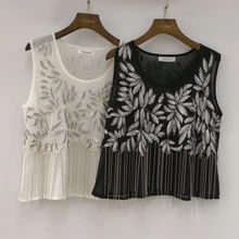 Летнее Новое поступление, пуловер с круглым вырезом, женские топы без рукавов с кисточками,, Уникальные топы с вышивкой в виде листьев, перспективная сетка, Короткие топы