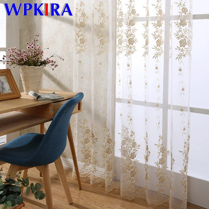 

Elegant Luxury Floral Design Curtain Tulle For Living Room Kitchen Window Screening Panel Window Sheer Curtains Bedroom Su364-30