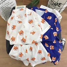 Женские шорты, повседневные, Харадзюку, каваи, аниме, собаки, с принтом, топ, наборы, 2 предмета, летняя шифоновая одежда, шорты, Femme mujer pantaloncini