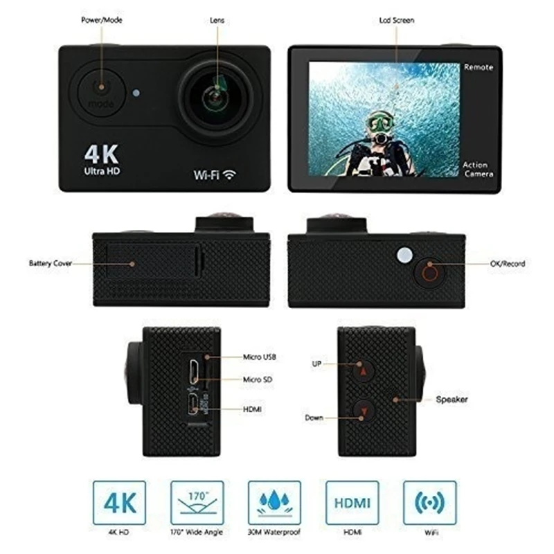Coocheer professional Ultra HD 1080 P F60R 4 к Водонепроницаемая камера с Wi Fi Дайвинг водостойкий DV