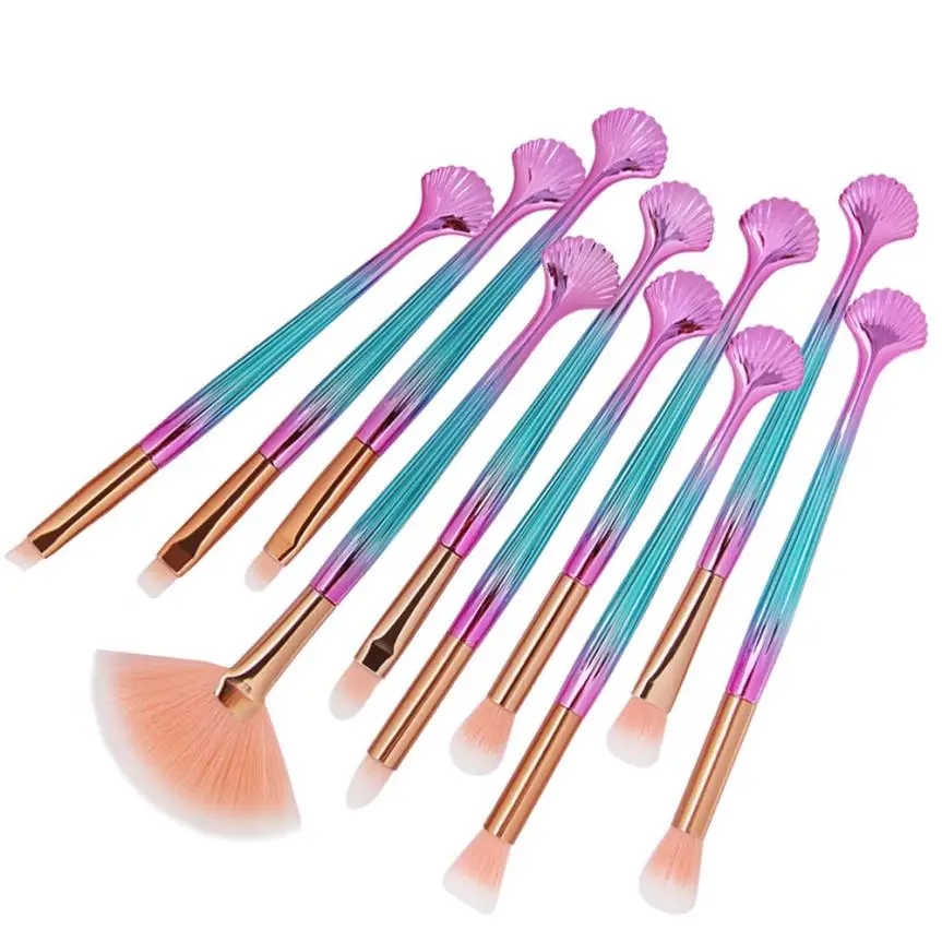 Makeup brushes set B MAANGE 10 шт. в виде ракушки Макияж Кисти Набор Профессиональный основа контур теней для век глаз губ косметические кисти набор 5U1130 - Handle Color: Makeup brushes set B