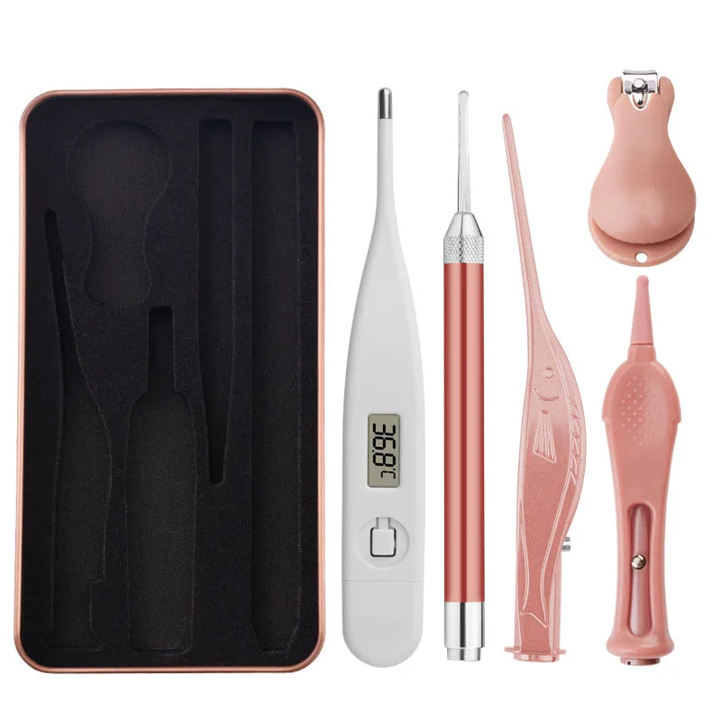 

5pcs/Set Ear Cleaner Ear Light Children Visible Earpick Children Light-Emitting Nose Dung Clip Spoon Tool Nail Knife Thermometer