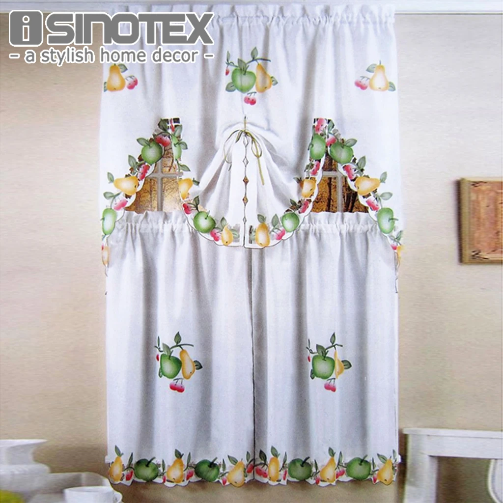 New Cafe Short Kitchen Curtains Fruits Design Embroidery Lace
