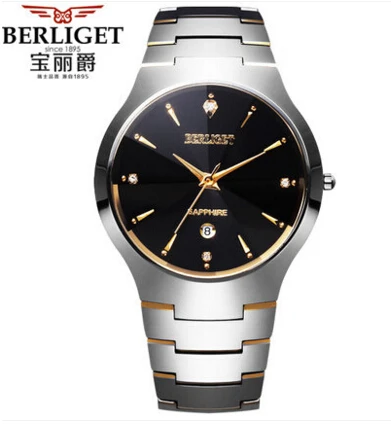NOBOX BERLIGET Tungsten steel watch Men 50M water BERLIGET wristwatches Tungsten steel watch